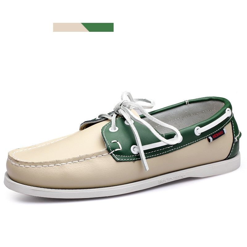 Hommes Chaussures Décontractées Mode Cuir Docksides Bateau Style Britannique À Lacets Mocassins Respirant À La Main - Blanc Rouge