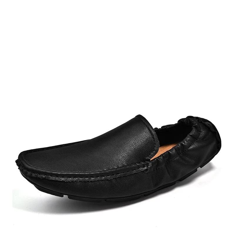 Mocassins En Cuir Pour Hommes Chaussures Décontractées À Enfiler Plats Souples - Marron