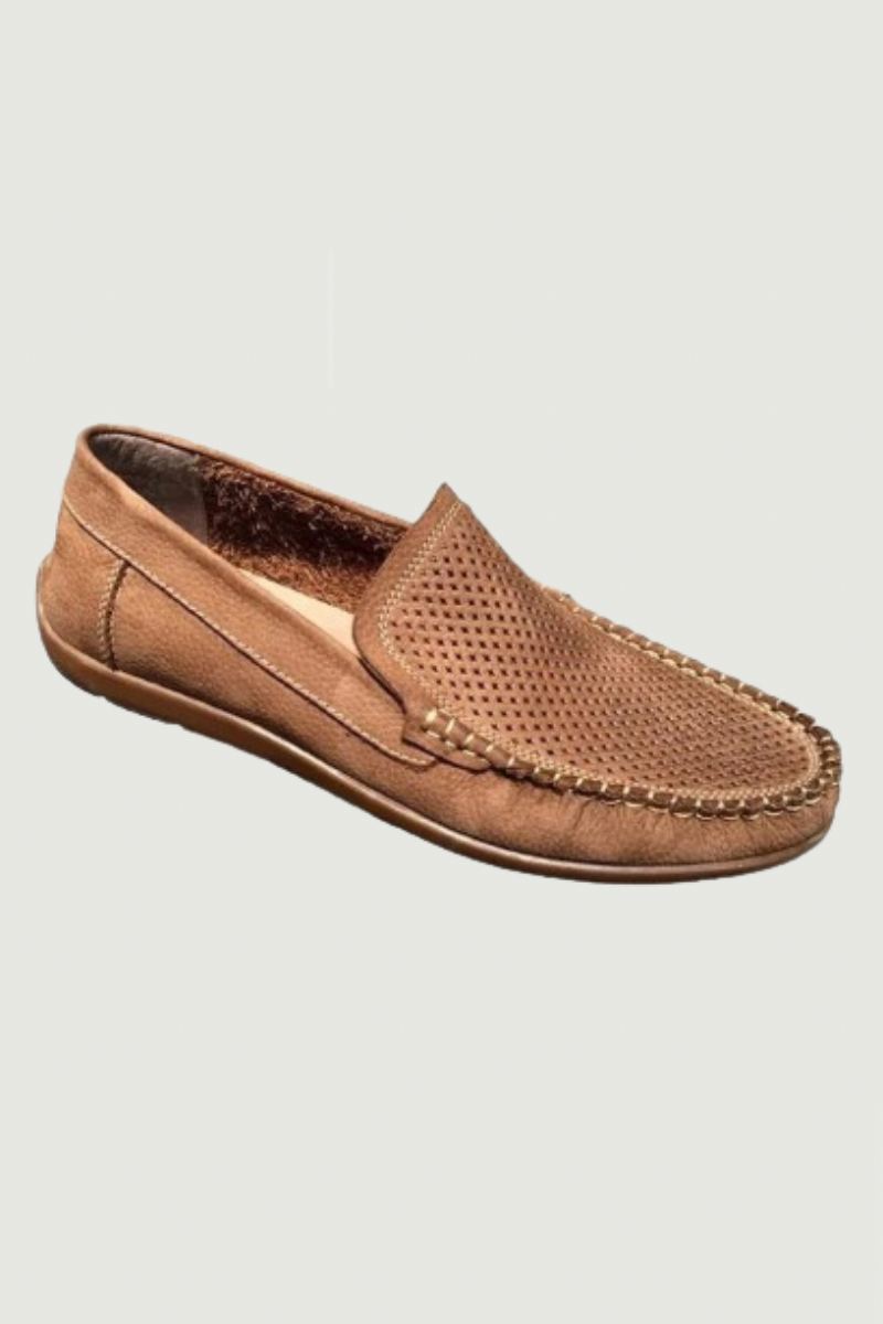 Mocassins En Cuir Véritable Ajourés Respirants Chaussures D'été Confortables À Fond Souple Plates À Enfiler Pour Hommes