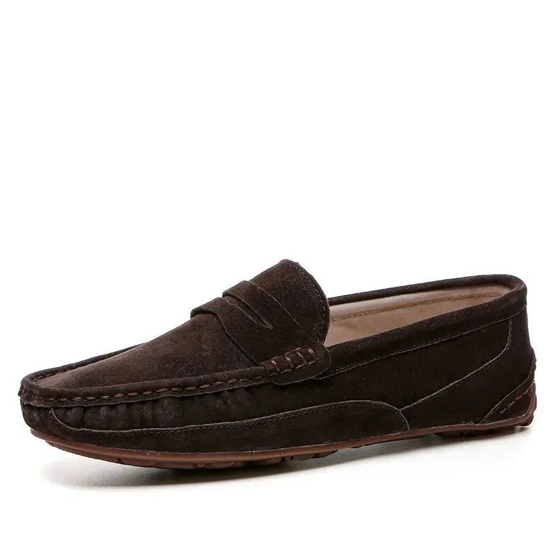 Mocassins En Cuir Véritable Pour Hommes Chaussures Décontractées Marque De Luxe - Marron Foncé