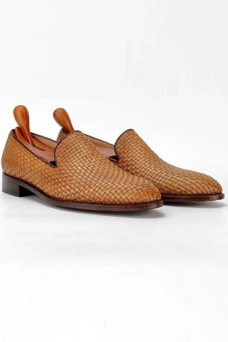 Mocassins Faits À La Main Tissés À Semelle En Cuir Tricoté Pour Hommes Chaussures Sociales Classiques Élégants