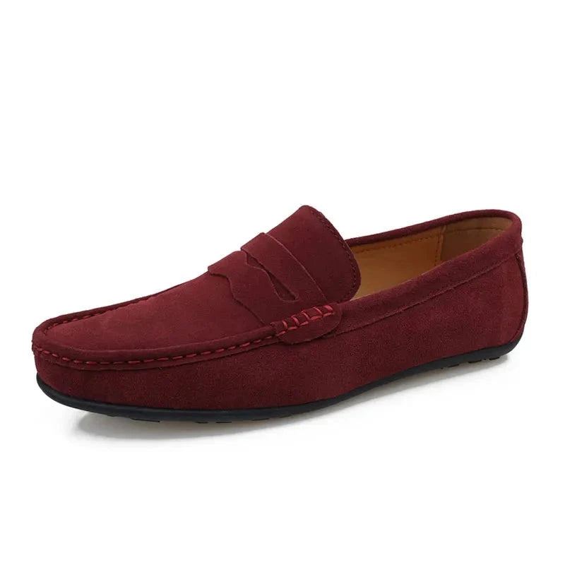 Mocassins À Glands En Croûte De Cuir Pour Hommes Chaussures Noires Respirantes Souples Décontractées Mules D'été Sandales Plates - Rouge