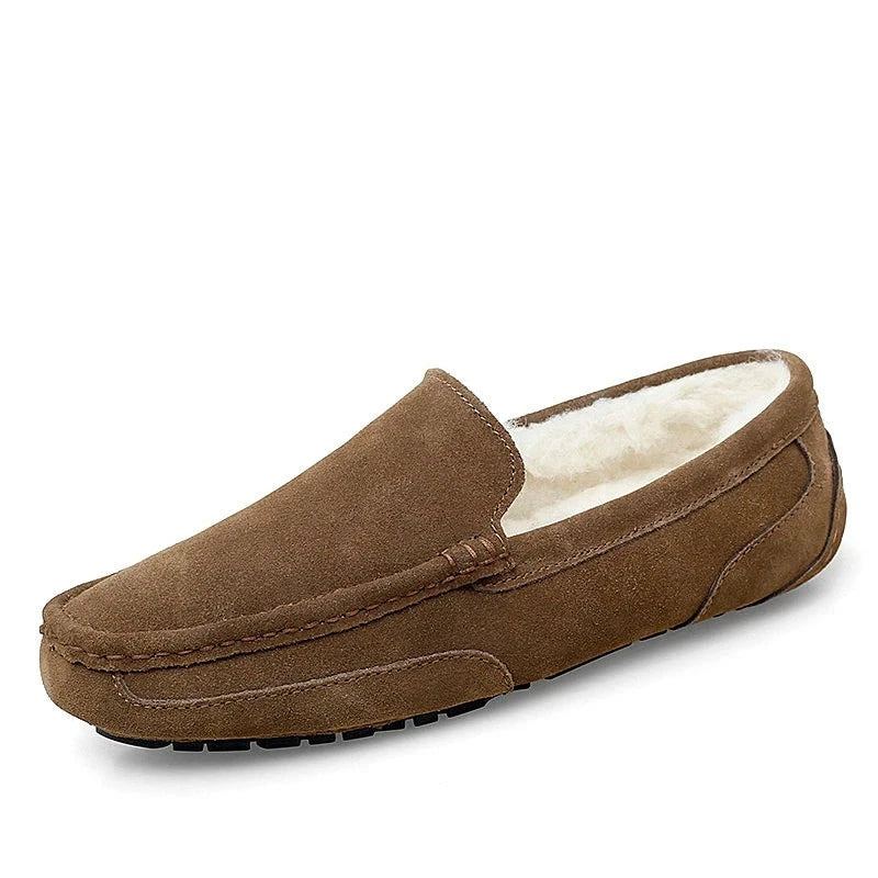 Mocassins Pour Hommes Chaussures Chaudes Et Souples En Cuir Véritable - Rouge