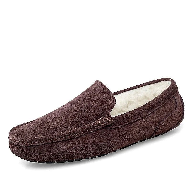 Mocassins Pour Hommes Chaussures Chaudes Et Souples En Cuir Véritable - Rouge