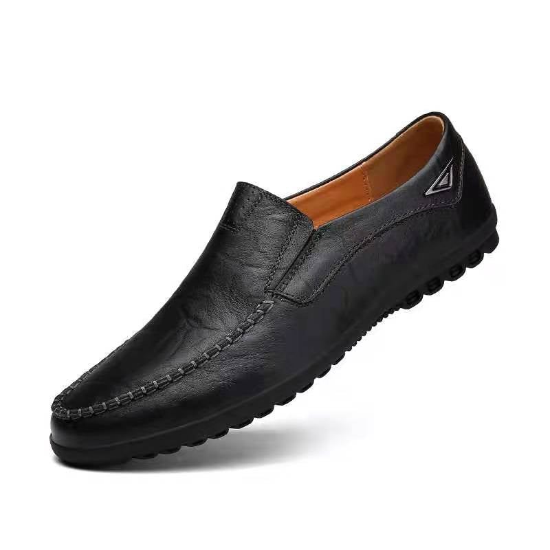 Mocassins Italiens En Cuir Véritable Pour Hommes Chaussures De Luxe Décontractées Respirants Bateau À Enfiler - Noir