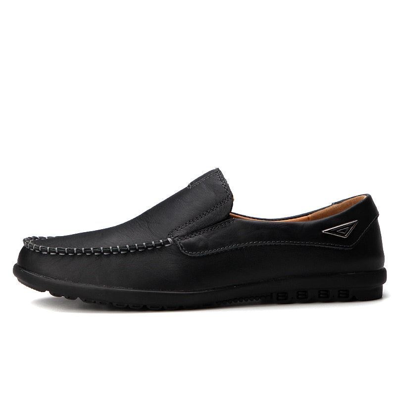 Mocassins Italiens En Cuir Véritable Pour Hommes Chaussures De Luxe Décontractées Respirants Bateau À Enfiler - Noir