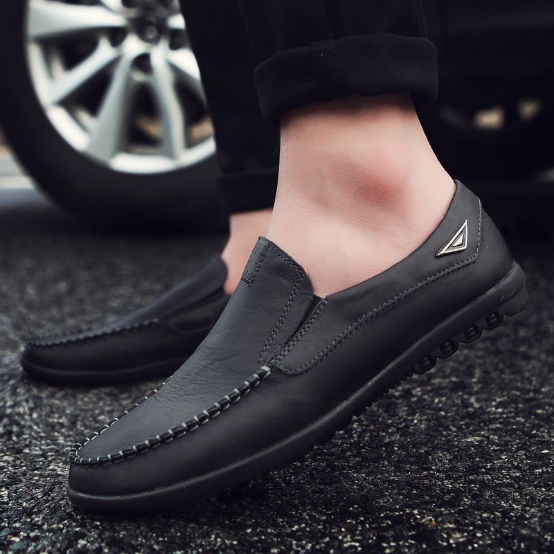 Mocassins Italiens En Cuir Véritable Pour Hommes Chaussures De Luxe Décontractées Respirants Bateau À Enfiler - Noir