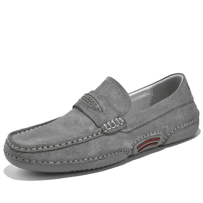 Mocassins De Luxe En Cuir Véritable Pour Hommes Chaussures D'été Décontractées Respirantes À Enfiler Style Italien - Gris