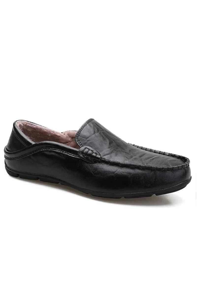 Mocassins Plats En Cuir Et Fourrure Chaude Pour Hommes Chaussures Décontractées Automne Et Hiver