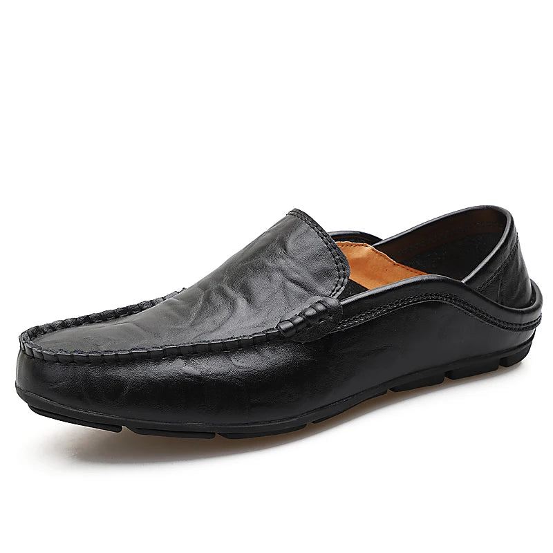 Mocassins Plats En Cuir Et Fourrure Chaude Pour Hommes Chaussures Décontractées Automne Et Hiver - Noir