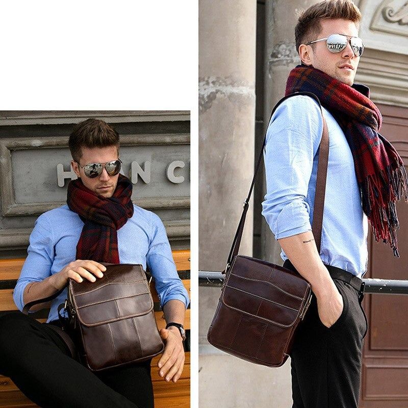 Hommes Sacs À Bandoulière Mâle Décontracté Rétro Sac À Multi-poches Pack Haute Qualité En Cuir Véritable Sac À Main - Café