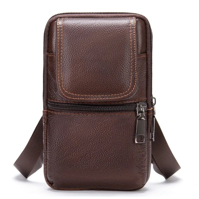 Mini Sac De Taille En Cuir Véritable Pour Hommes - Café Clair