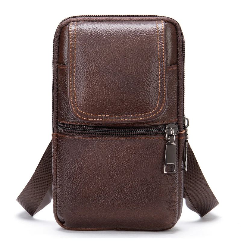 Mini Sac De Taille En Cuir Véritable Pour Hommes - Café Clair