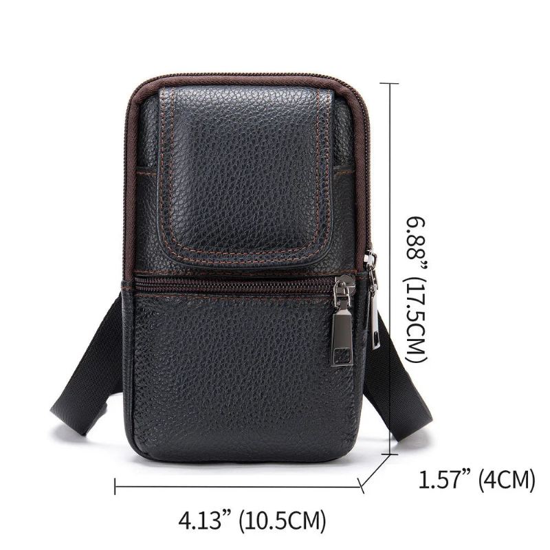 Mini Sac De Taille En Cuir Véritable Pour Hommes - Café Clair