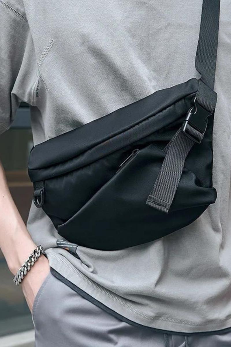 Oxford – Sac À Bandoulière Plat Étanche Pour Hommes Sac De Taille De Sport Avec Fermeture Éclair Au Dos L'extérieur