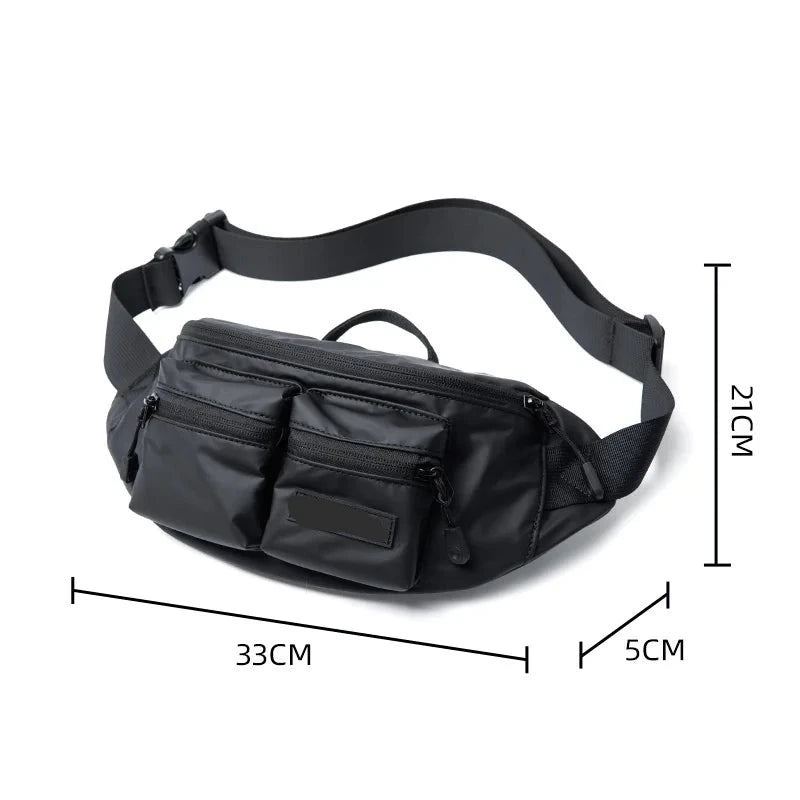 Oxford – Sac À Bandoulière Plat Étanche Pour Hommes Sac De Taille De Sport Avec Fermeture Éclair Au Dos L'extérieur - Noir