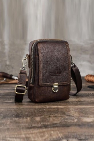 Petit Sac Messager En Cuir Véritable Pour Hommes Sac À Bandoulière Décontracté Avec Sac De Taille De Voyage