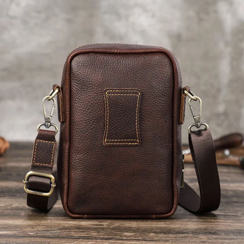 Petit Sac Messager En Cuir Véritable Pour Hommes Sac À Bandoulière Décontracté Avec Sac De Taille De Voyage - Café