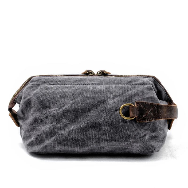 Pochette De Voyage En Toile Sac À Main Pour Hommes Sac De Lavage Étanche Sac À Petit Sac De Poignet - Gris Foncé