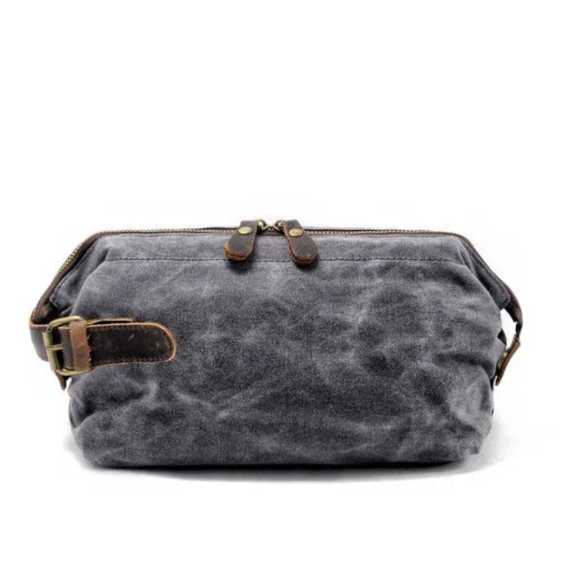 Pochette De Voyage En Toile Sac À Main Pour Hommes Sac De Lavage Étanche Sac À Petit Sac De Poignet - Gris Foncé