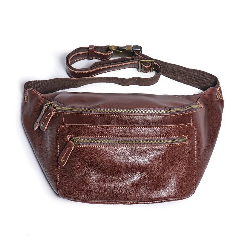 Sac Banane En Cuir Pour Hommes Sac À Bandoulière Simple Sac De Poitrine D'équitation En Plein Air - Marron Foncé