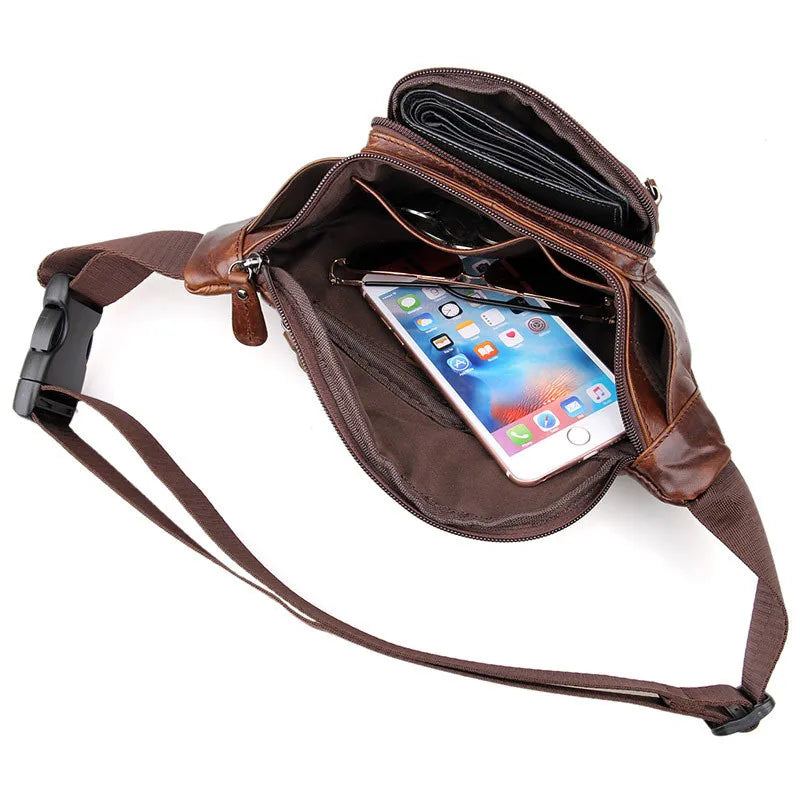 Sac Banane En Cuir Véritable Pour Hommes Pochette Téléphone Sacoches En Sac De Voyage - Beige