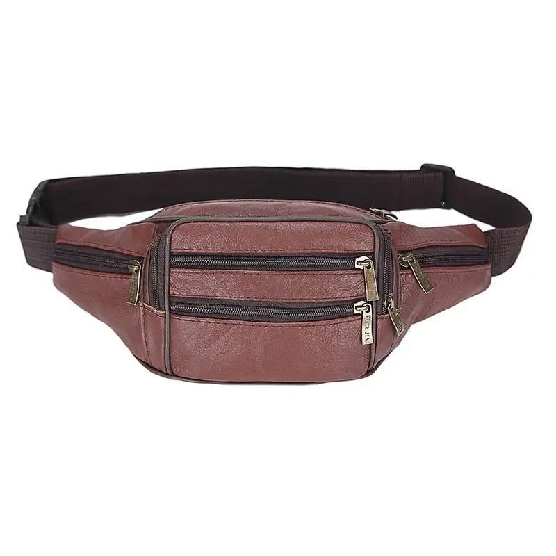 Sac Banane En Cuir Véritable Pour Hommes Sacs De Taille Sac De Sac Sac De Ceinture Jambe Femme Sac À Bandoulière - Noir