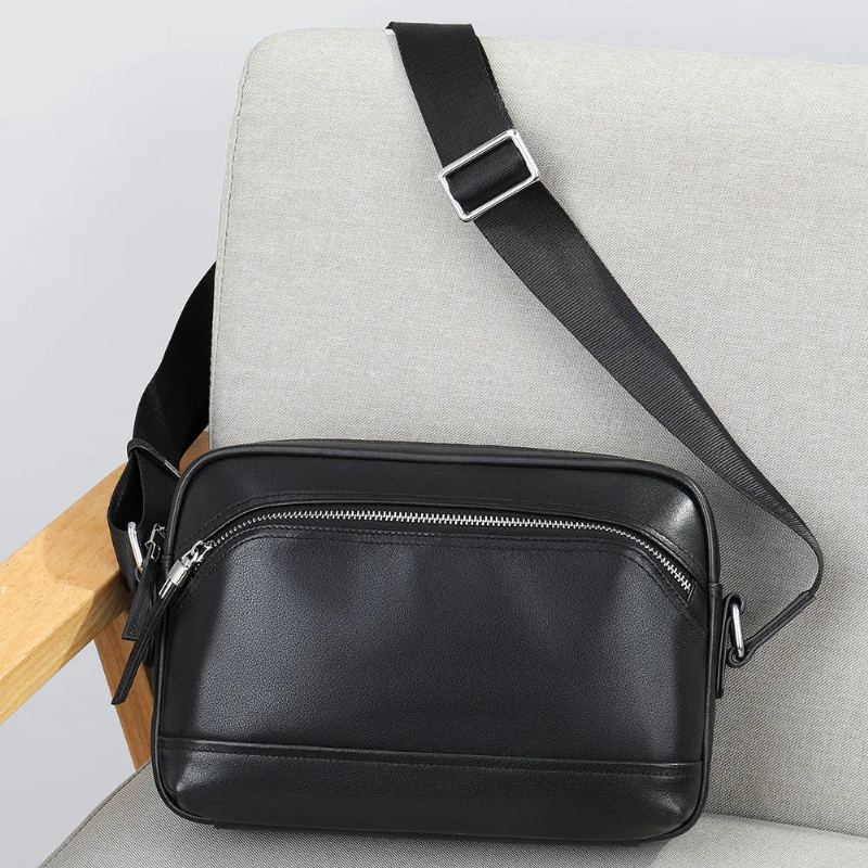 Sac À Bandoulière En Cuir Pour Hommes Couche Supérieure Sacs À Main Et À De Personnalité - Noir