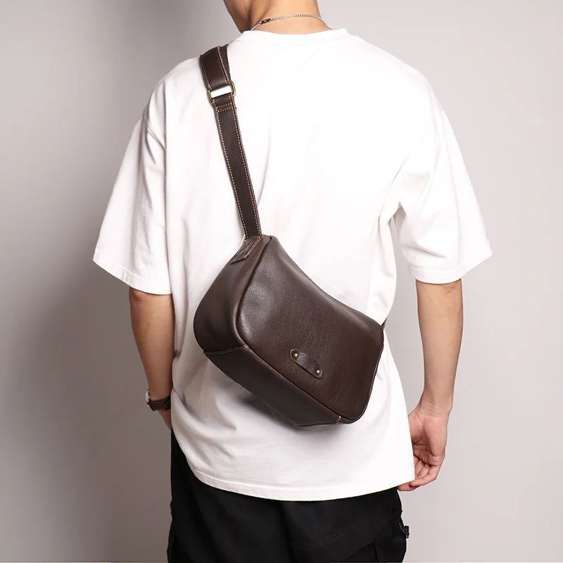 Sac À Bandoulière En Cuir Pour Hommes Et Femmes Sacoche Jeunes - Café