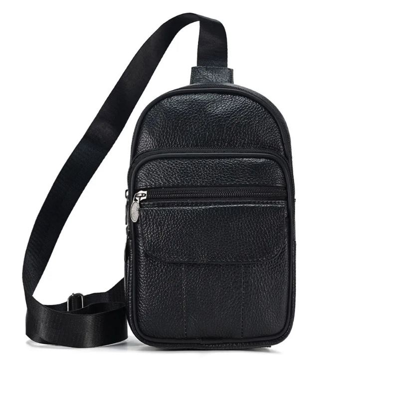 Sac À Bandoulière En Cuir Pour Hommes Sac À Tendance Sac De Poitrine Décontracté Sacs À De Voyage - Noir