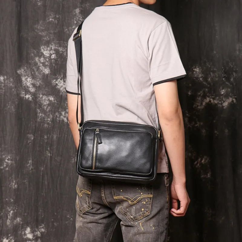 Sac À Bandoulière En Cuir Véritable Pour Hommes Et Femmes Sac À De Grande Capacité Sac Ipad - Noir