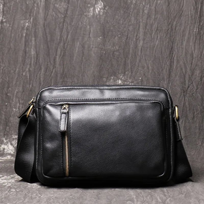 Sac À Bandoulière En Cuir Véritable Pour Hommes Et Femmes Sac À De Grande Capacité Sac Ipad - Noir