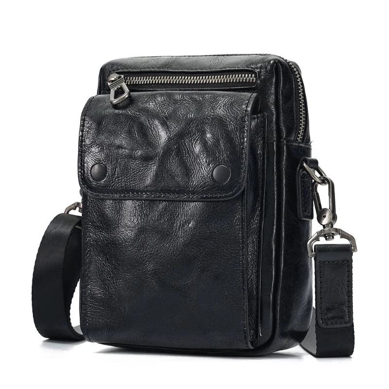 Sac À Bandoulière En Cuir Véritable Pour Hommes Sac À Main Sac À Sac À Voyage D'affaires - Noir