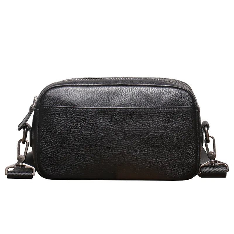 Sac À Bandoulière En Cuir Véritable Pour Hommes Petit Sac À Dos Sac À Main - Noir