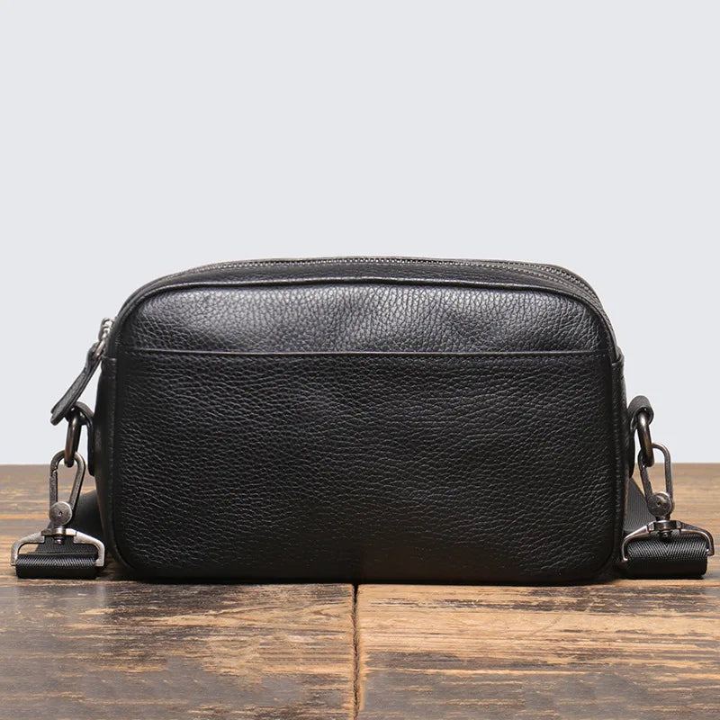 Sac À Bandoulière En Cuir Véritable Pour Hommes Petit Sac À Dos Sac À Main - Noir