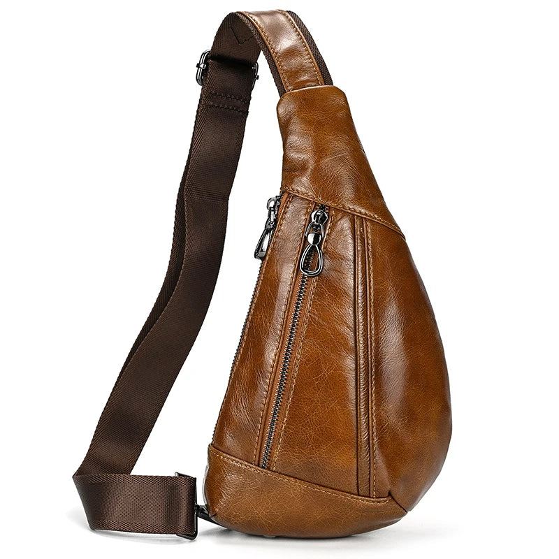 Sac À Bandoulière En Cuir Véritable Pour Hommes Sac De Poitrine D'été Sacs À De Voyage À D'équitation - Marron