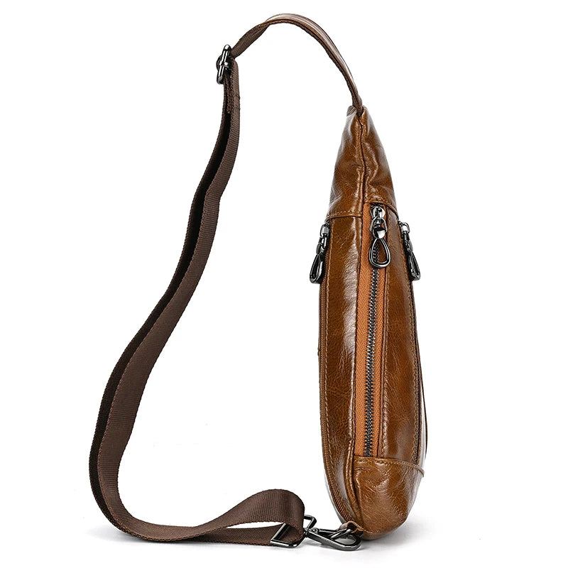 Sac À Bandoulière En Cuir Véritable Pour Hommes Sac De Poitrine D'été Sacs À De Voyage À D'équitation - Marron