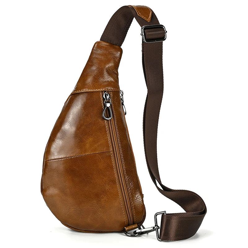 Sac À Bandoulière En Cuir Véritable Pour Hommes Sac De Poitrine D'été Sacs À De Voyage À D'équitation - Marron