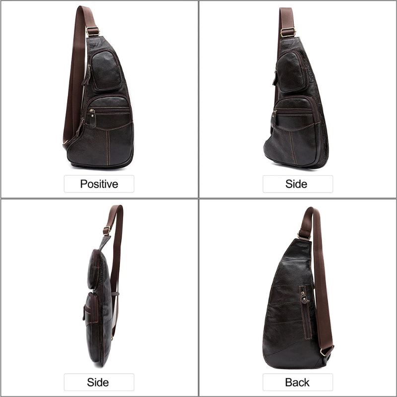 Sac À Bandoulière En Cuir Véritable Pour Hommes Sac De Poitrine Multifonctionnel Sacs Téléphone Portable Sac De Jour - Café