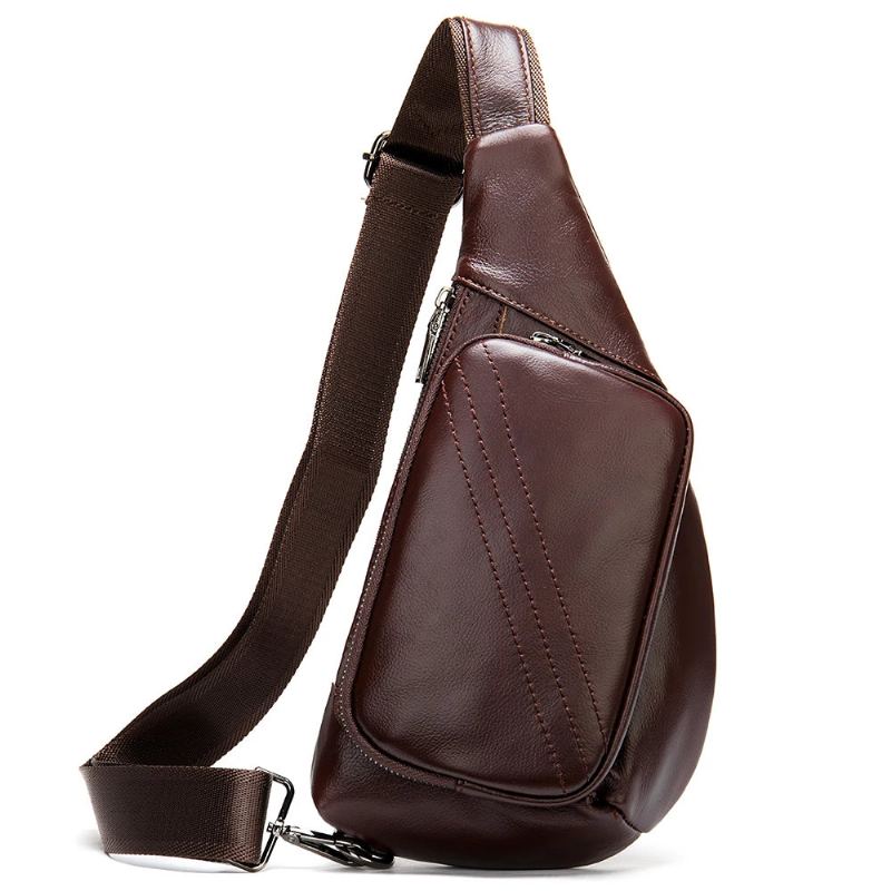 Sac À Bandoulière En Cuir Véritable Pour Hommes Sacoche Petits Sacs À - Café