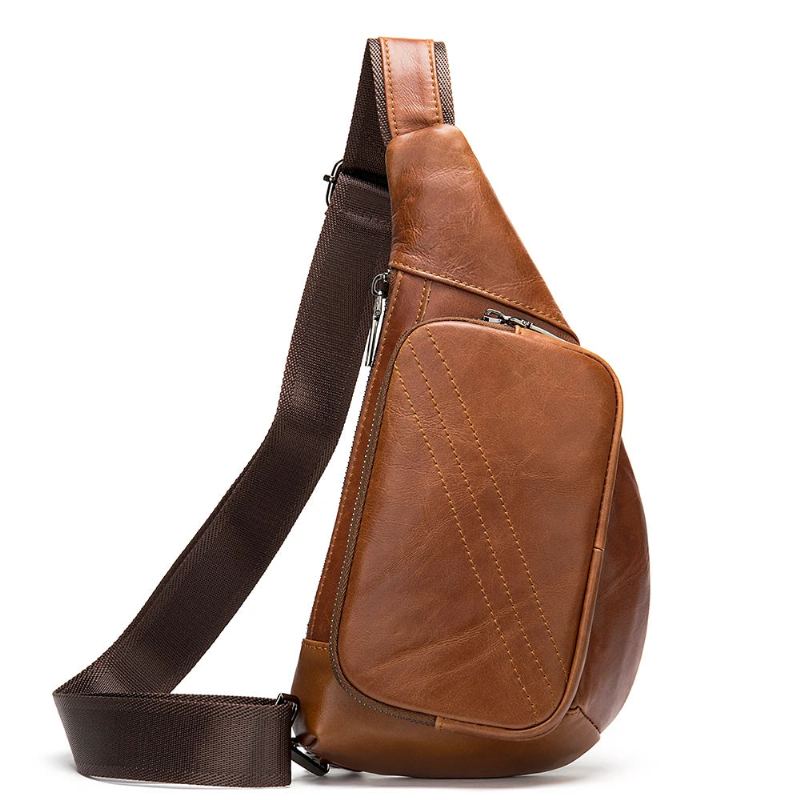 Sac À Bandoulière En Cuir Véritable Pour Hommes Sacoche Petits Sacs À - Café