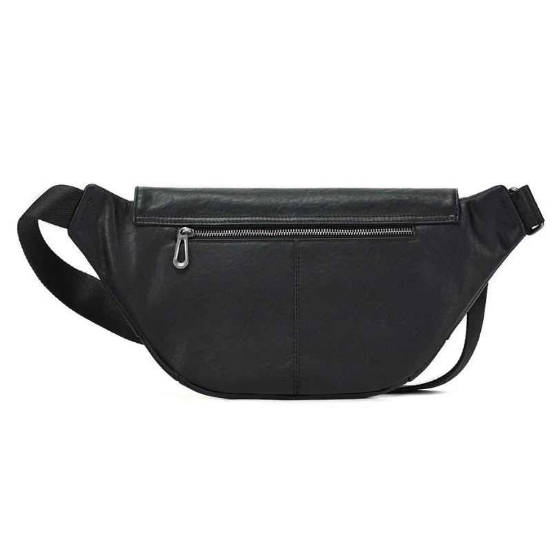 Sac À Bandoulière En Cuir Véritable Pour Hommes Sac De Voyage Sacs De Poitrine Sacoches - Noir