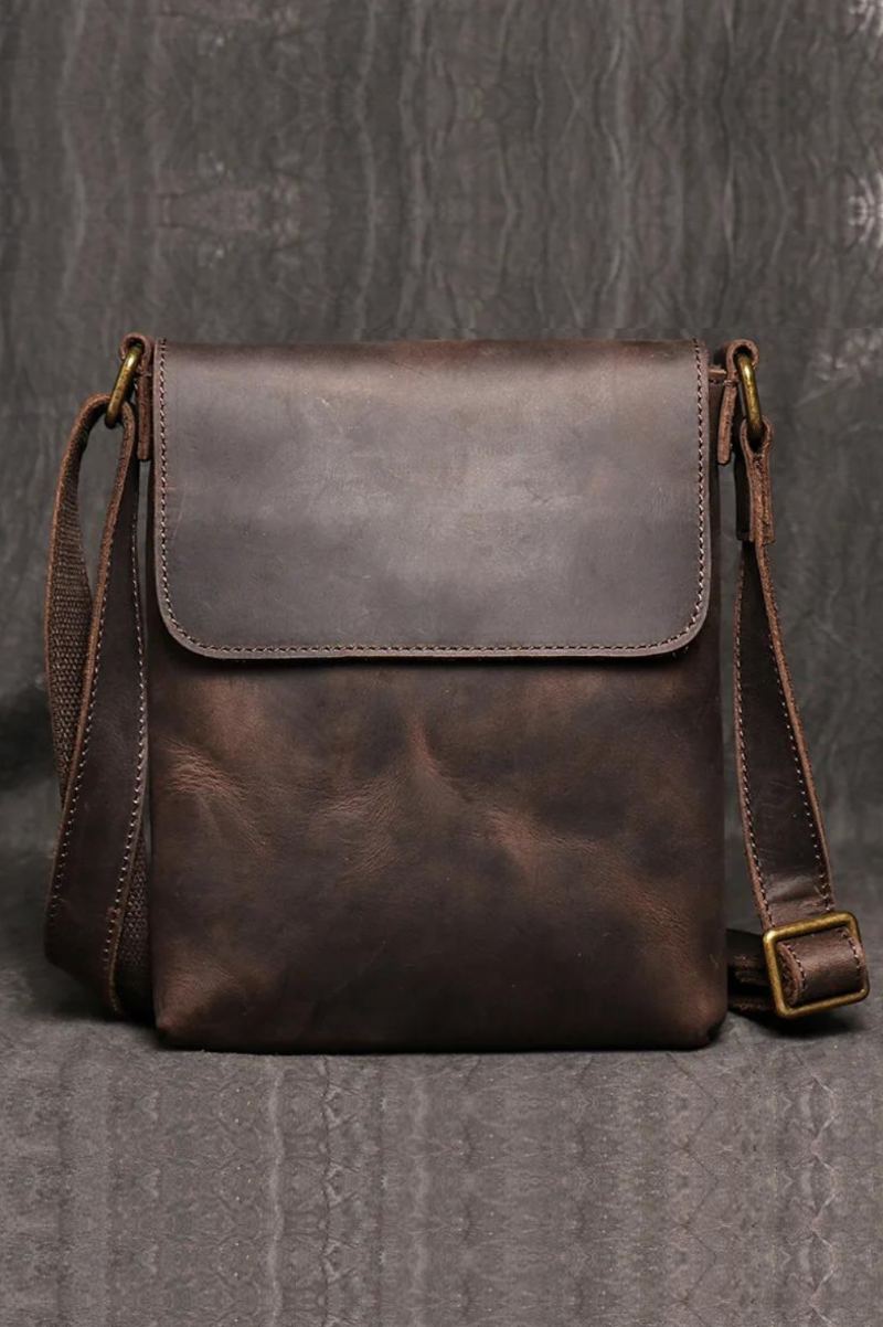 Sac À Bandoulière Vintage En Cuir Véritable Pour Hommes Sac À Simple Sac Ipad De Grande Capacité