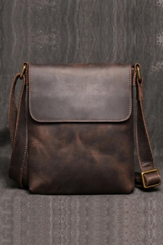 Sac À Bandoulière Vintage En Cuir Véritable Pour Hommes Sac À Simple Sac Ipad De Grande Capacité