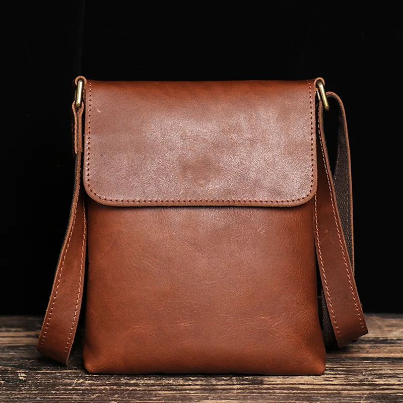 Sac À Bandoulière Vintage En Cuir Véritable Pour Hommes Sac À Simple Sac Ipad De Grande Capacité - Marron Foncé