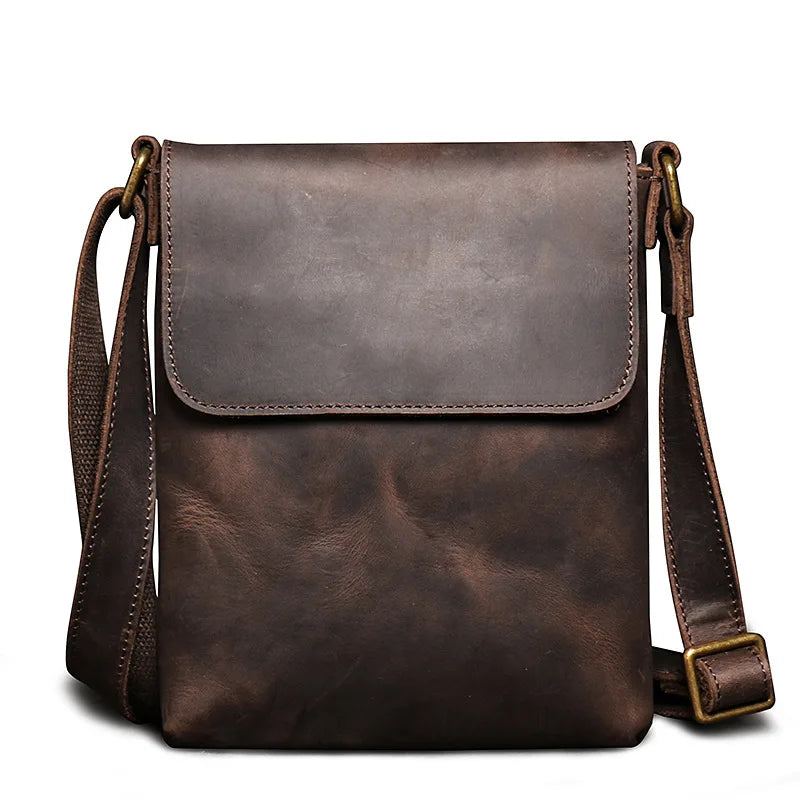 Sac À Bandoulière Vintage En Cuir Véritable Pour Hommes Sac À Simple Sac Ipad De Grande Capacité - Marron Foncé