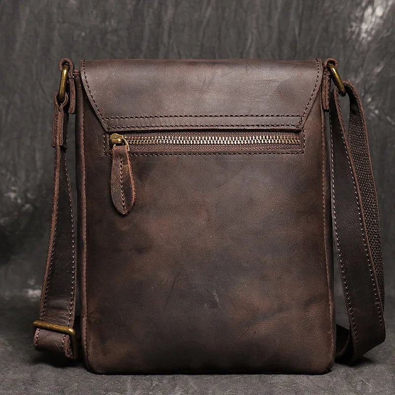 Sac À Bandoulière Vintage En Cuir Véritable Pour Hommes Sac À Simple Sac Ipad De Grande Capacité - Marron Foncé