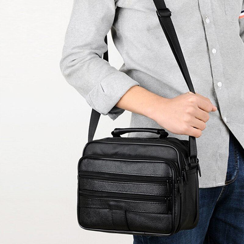 Sac À Bandoulière De Voyage En Cuir De Haute Qualité Pour Hommes Sac À Main De Grande Capacité Étanche Sacs À Simples - Noir