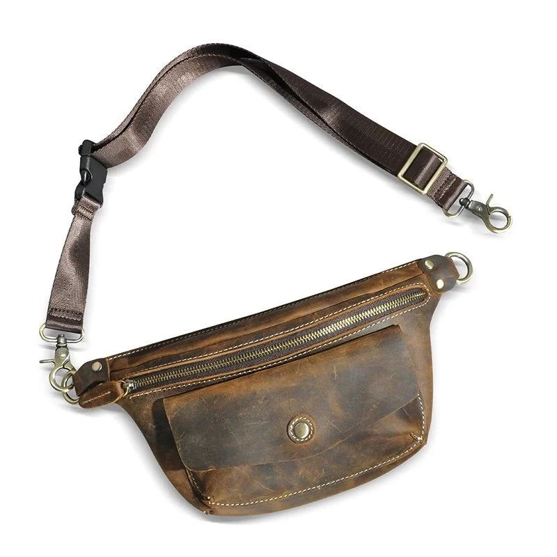 Sac De Ceinture Banane Rétro De Voyage En Cuir Sac De Poitrine Pour Hommes - Marron