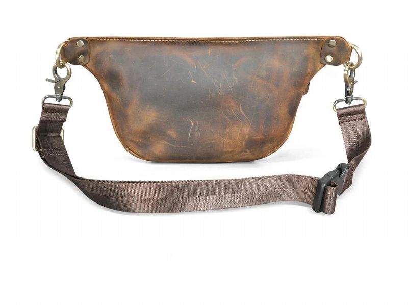 Sac De Ceinture Banane Rétro De Voyage En Cuir Sac De Poitrine Pour Hommes - Marron